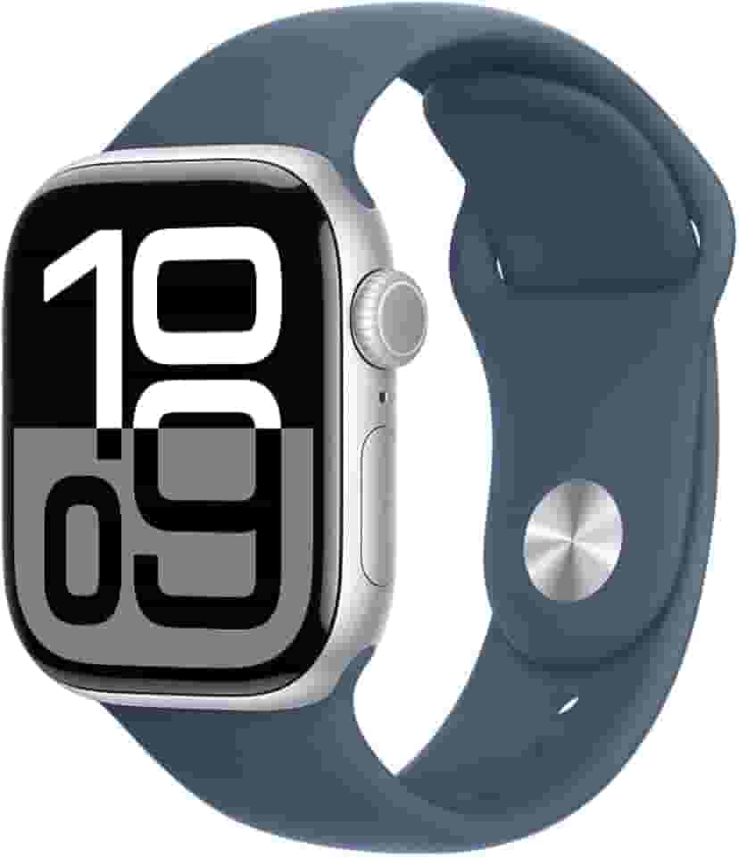 Apple Watch Series 10 GPS • Caixa prateada de alumínio – 42 mm • Pulseira esportiva denim – M/G