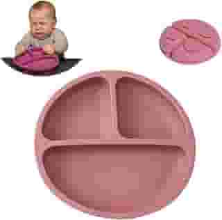 Prato para Bebê de Silicone com Ventosas para Fixação Livre De BPA Introdução Alimentar BLW Fácil Higienização Material Premium Alta Durabilidade (Rosa)