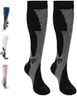 Meia de Compressão Cano Longo Alta | Para Esporte Corrida | Unissex Feminina Masculina|Alívio da dor, Várizes, Esporte e Uso diario.