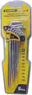 Jogo de Chaves Torx Extra Longa, 9 Peças, T10-T50, Cromado