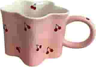 Heardbeli Caneca de cereja feminina em forma de flor rosa caneca de café de cerâmica copo de água 350 ml/340.2 g presente vintage bonito novidade