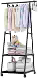 Arara Organizadora Cabideiro de Roupas Com Prateleiras e Rodinhas 360°, Closet Organizador Portátil Multifuncional (Preto)