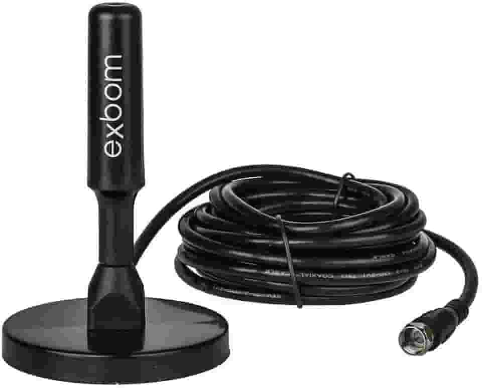 Antena Digital Amplificada HDTV/UHF/VHF Interna e Externa 5m Base Imã prova d'água 4dBI - Exbom