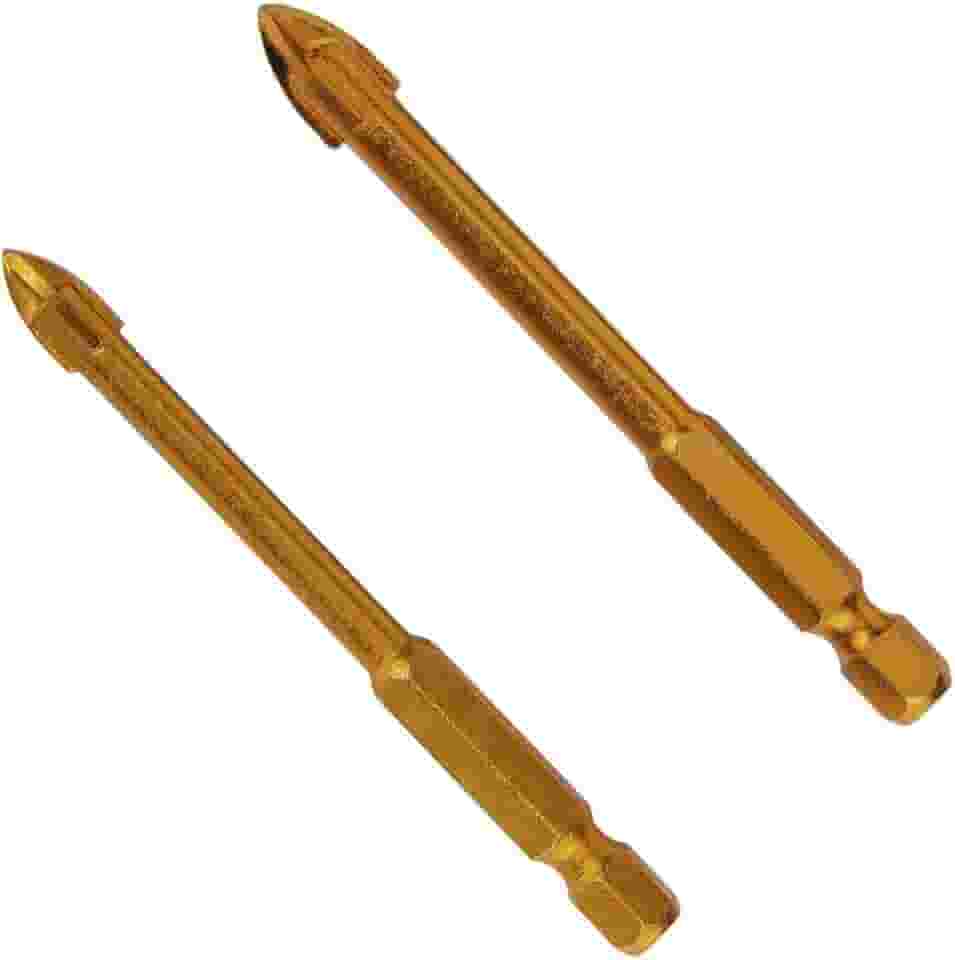 Kit 2 Broca de Titânio de 6mm e 8mm para Vidro, Azulejo, Cerâmica e Porcelanato com Ponta Cruzada e Haste Sextavada