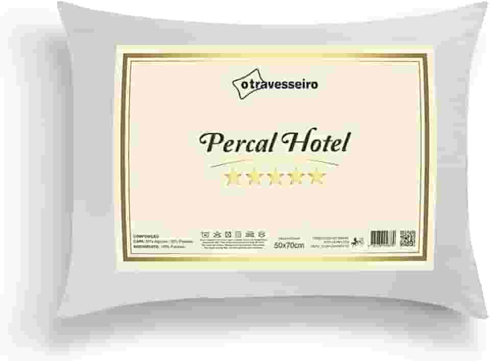 Travesseiro Luxo Percal Hotel 50x70cm Antialérgico, 100% Fibra de Poliéster Siliconada, Toque Macio e Suporte Médio, Lavável em Máquina, Antiacaro, Branco