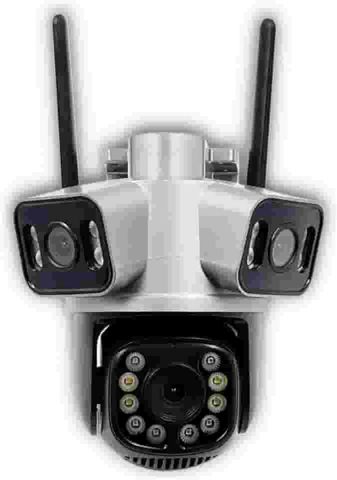 Câmera Ip Tripla Wi Fi ou Cabo RJ45 3 Lentes Cartão Com 128gb