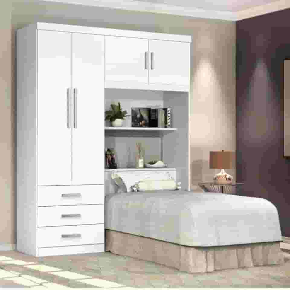 Guarda Roupa Solteiro com Cabeceira 4 Portas Cancun J&a Móveis Branco