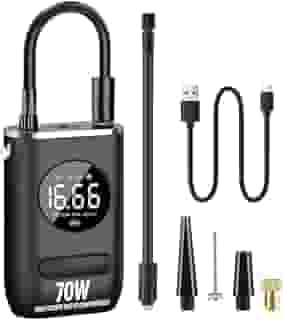 Calibrador Portátil Compressor Bomba De Ar Digital Com Lanterna LED para Encher Pneus de Carro, Moto, Bike, Bicicleta, Bola e Piscina Inflável Premium