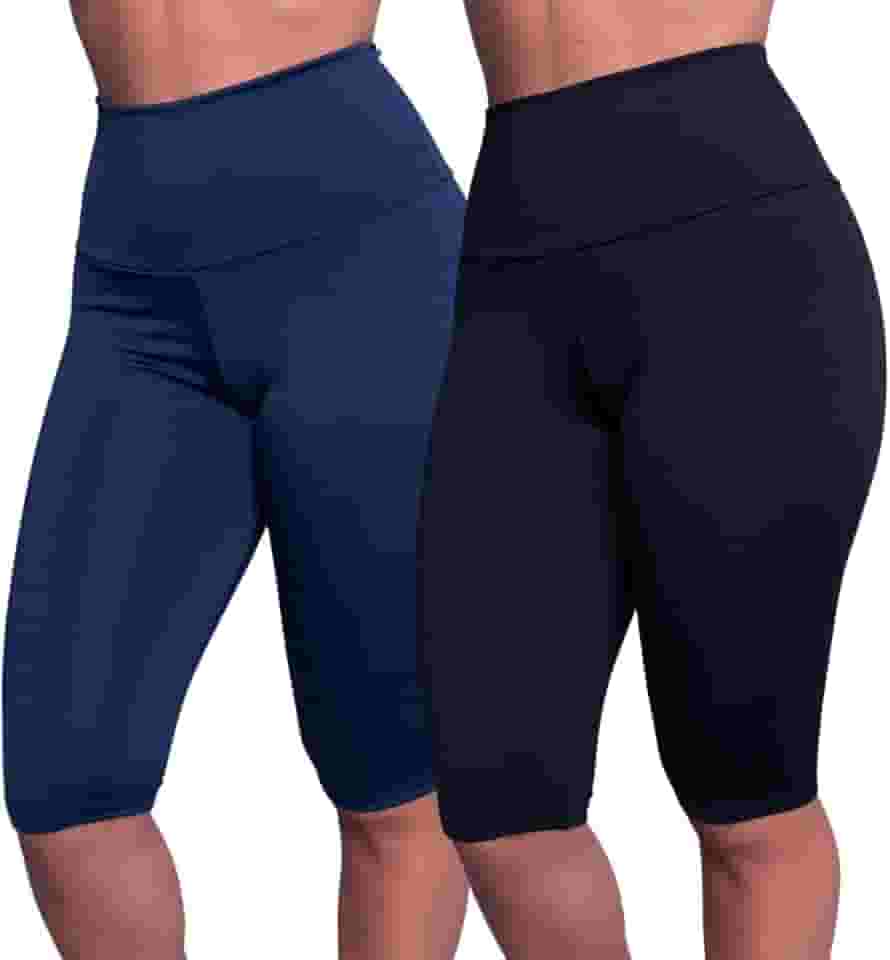 Kit 3 Bermuda Ciclista Lisa Poliamida Cós Alto Longa Moda Fitness Academia