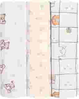 Kit com 3 Cueiros Flanelados para Bebê 80x80 cm – 100% Algodão – Tecido Suave e Antialérgico – Enxoval Recém-Nascido – Era Uma Vez (Ursinho Bolinha)