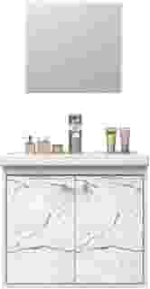Gabinete com Cuba Suspenso 100% MDF Branco Marmorizado Lilies Móveis