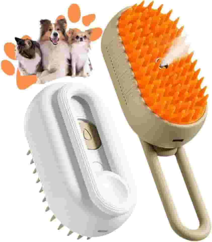 Escova Pet Vaporizada Para Remoção De Pelos Gatos Cães Cachorros Escova Recarregável Elétrica Pente Com Vapor Limpeza 3 em 1 (Branco)