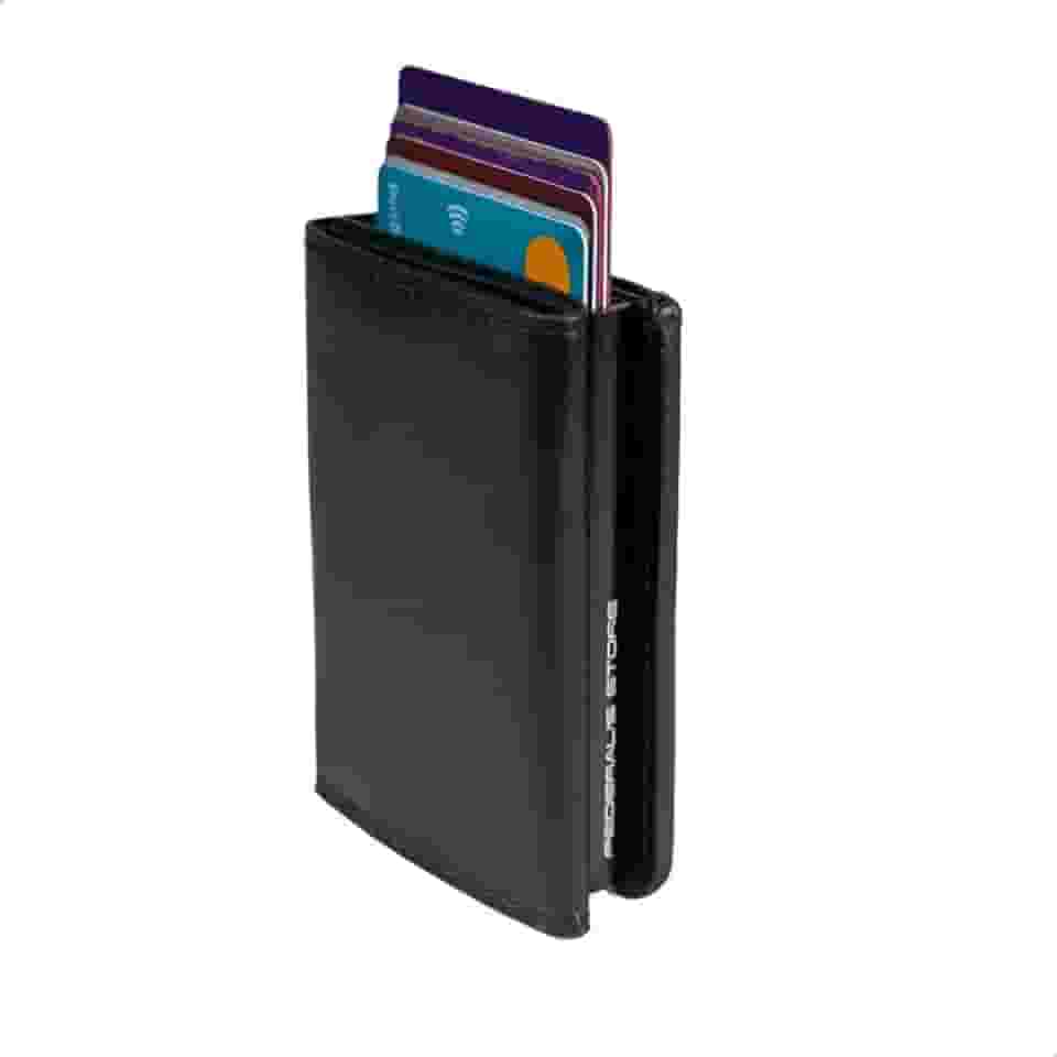 Carteira Masculina Proteção RFID Porta Cartões Slim do Futuro CNH Notas ML03 Exclusivo (Preta Couro)