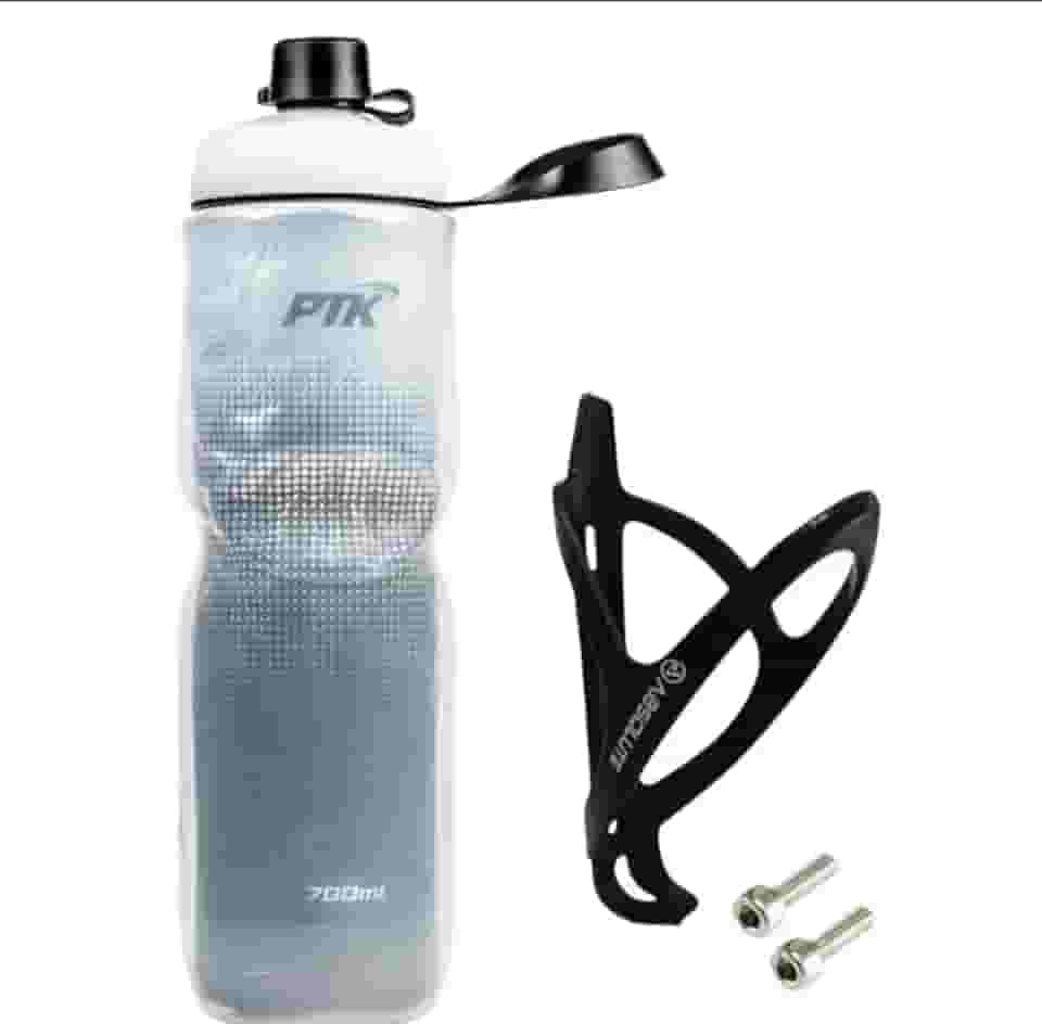 Garrafa Caramanhola Termica para Bike Squeeze 700ml +Suporte Com Parafusos PRETA