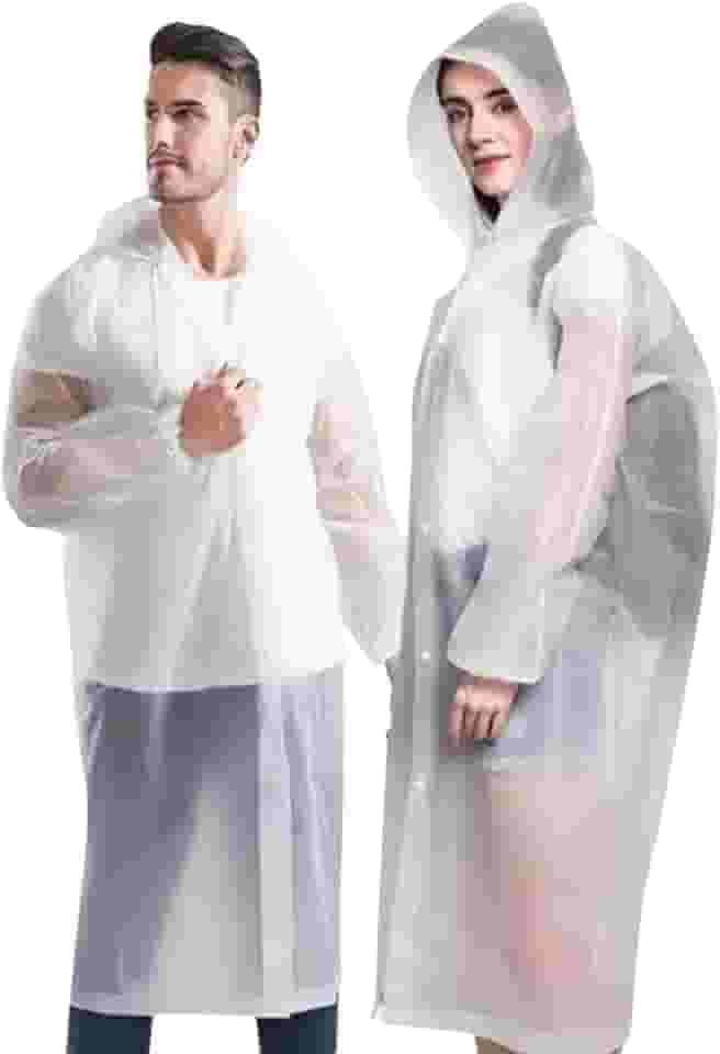 Capa de Chuva Adulto Unissex EVA Branco Transparente com Capuz Ajustável Impermeável Reutilizável Shows Parques Viagens Passeios Poncho Masculina Feminina
