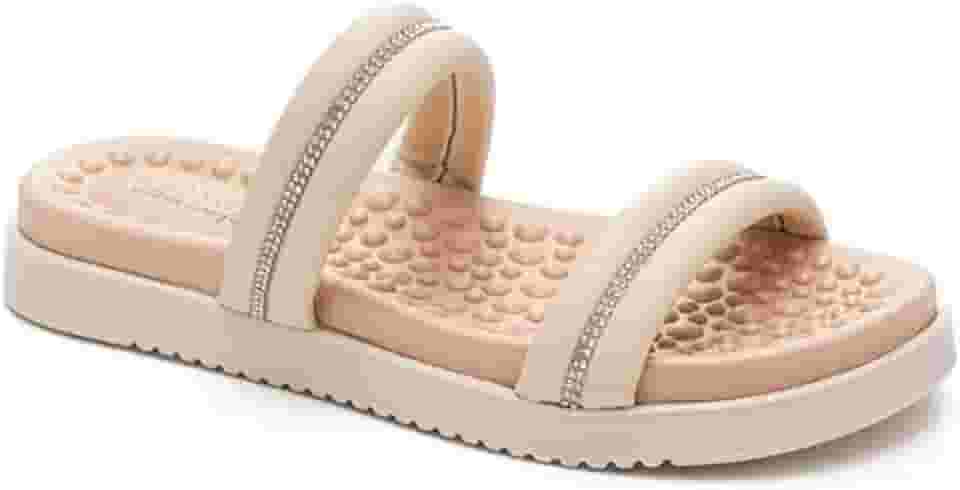 CHINELO PAPETE MODARE 7178.108 SOLADO ANABELA PARA ESPORÃO COM ESFERAS MASSAGEADORAS Cor:Creme;Tamanho:34