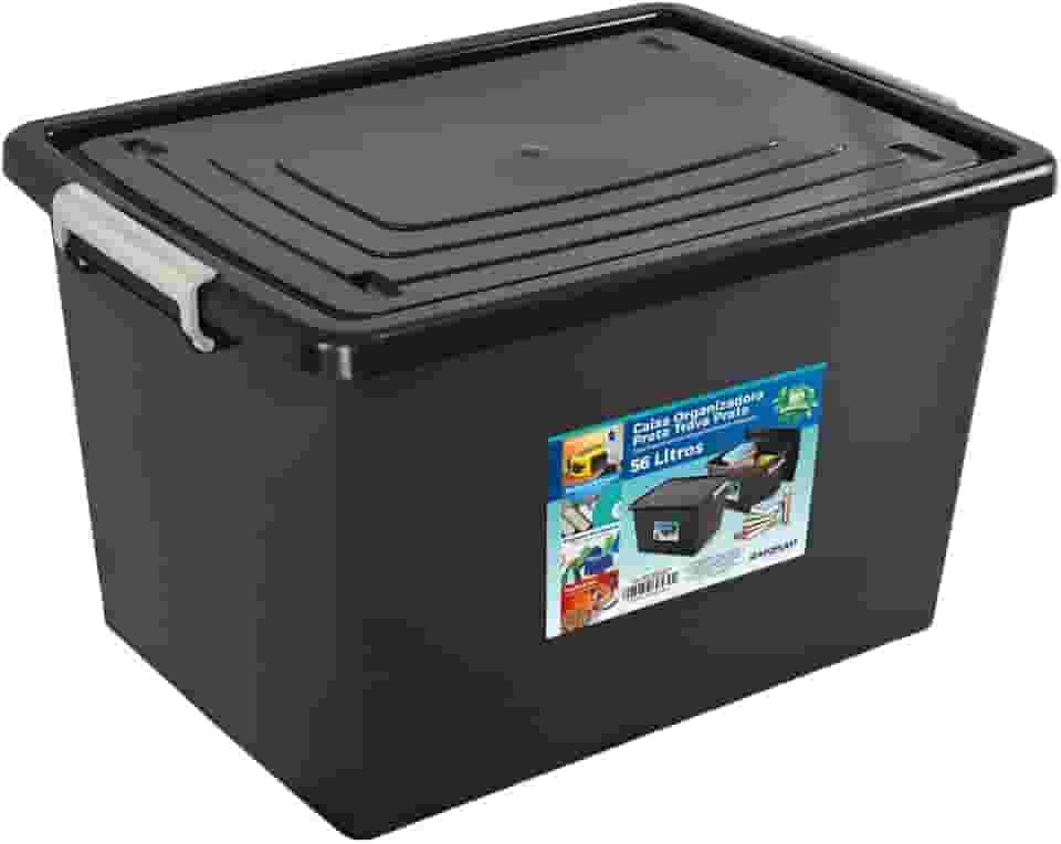 Arqplast - Organizadora 56L Com Tampa Preta Trava Prata Arqplast 25793