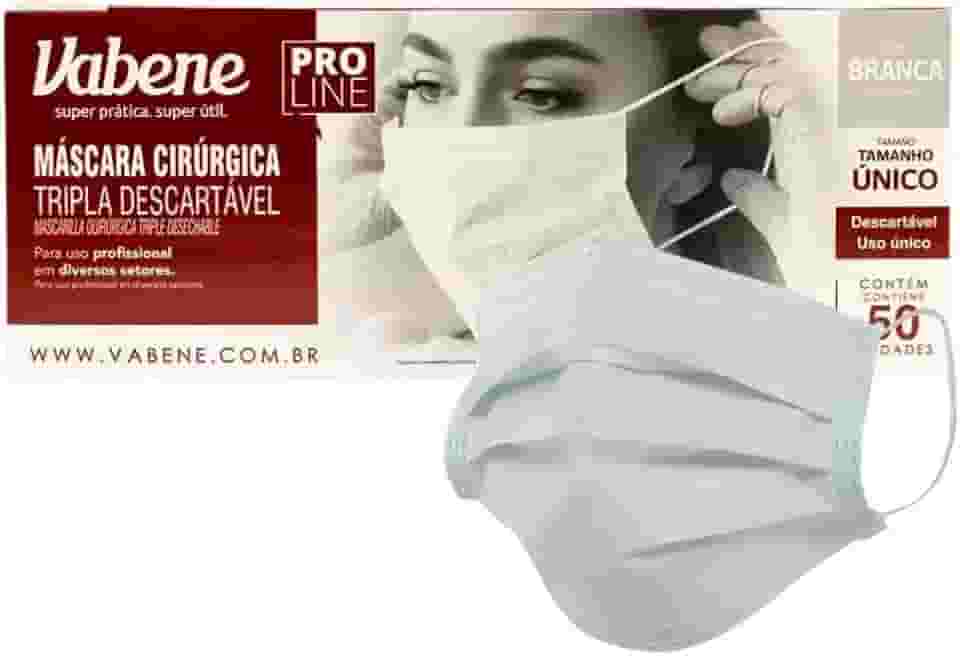 Máscara Descartável, Vabene, Tripla, Branca, Caixa com 50