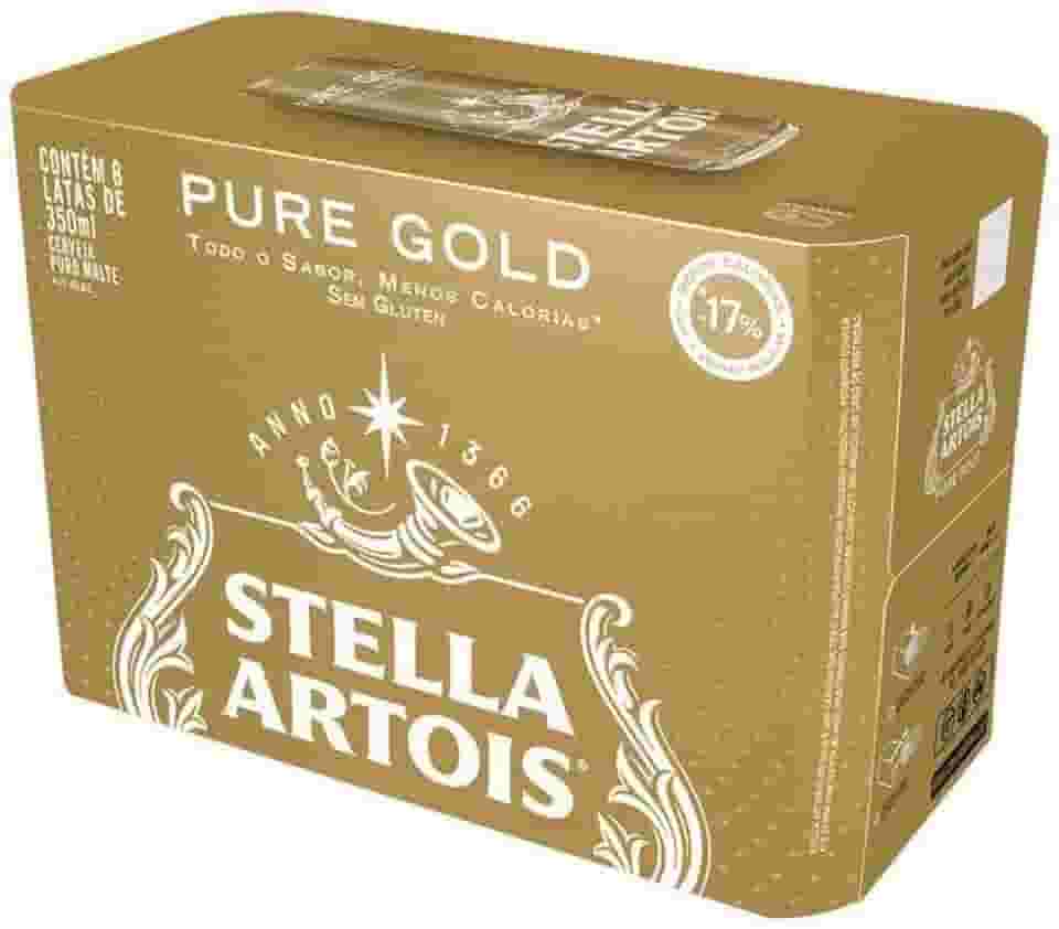 Pack Cerveja Stella Artois Pure Gold, Lata, 350ml, Caixa 8 unidades