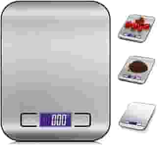 Balança de Cozinha Digital 10kg x 1g Inox com Função Tara, Alta Precisão, Tela LCD, Portátil para Dieta, Alimentos, Café, Confeitaria - Balança de Comida Fácil de Limpar | Premium MyBrins