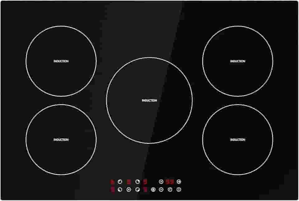 Davivy Fogão de indução de 76 cm com 5 queimadores, topo de fogão de indução embutido com 5 queimadores, 9 níveis de aquecimento, trava de segurança para crianças, controle de toque do sensor