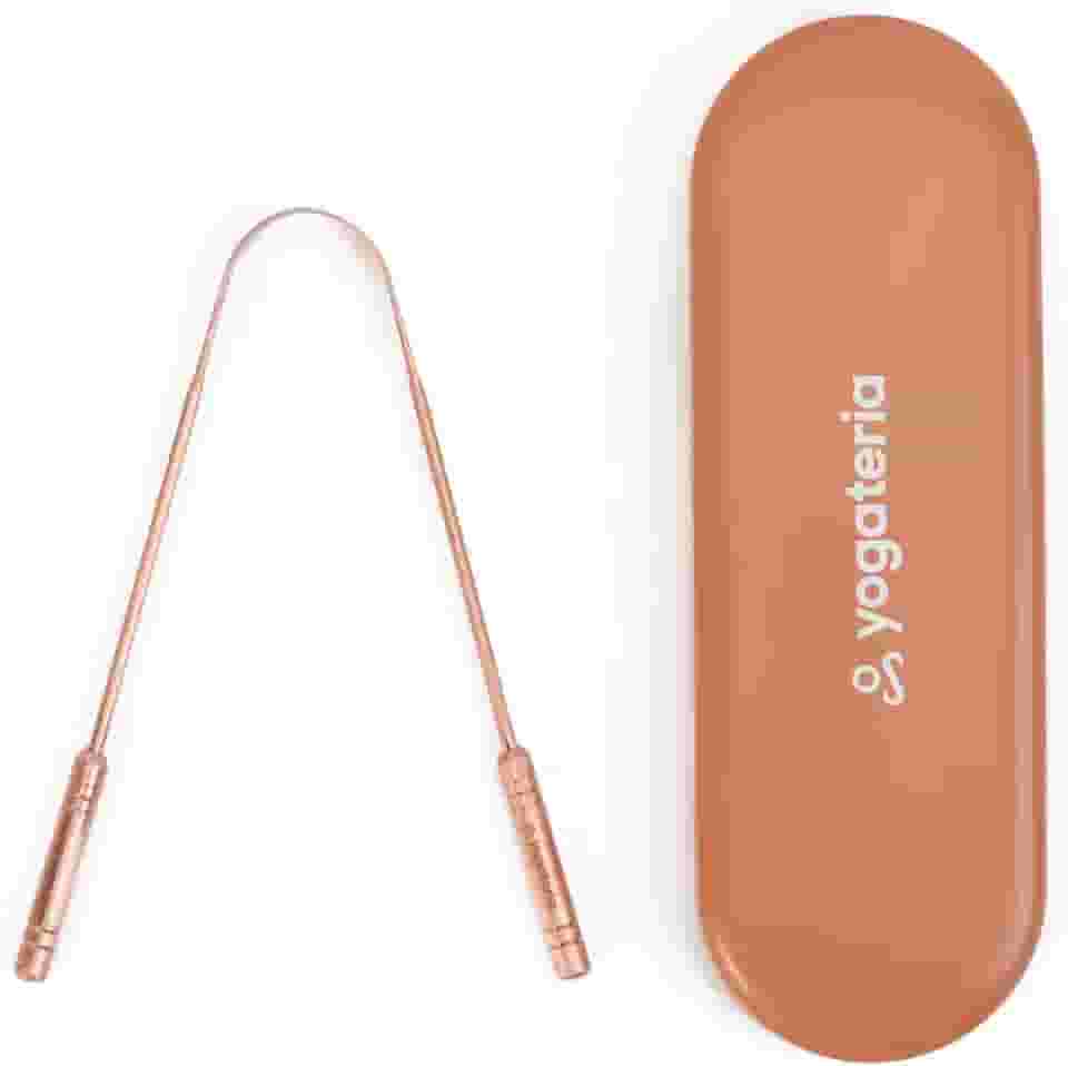 YOGATERIA Raspador Limpador de Língua Cobre Puro 100% Higienizador Bucal Ayurvédico (Estojo + Limpador)