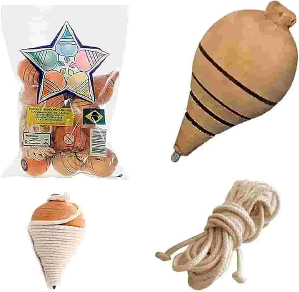 12 Pião De Madeira reforçado Com Fieira