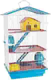 JEL PLAST GAIOLA HAMSTER 3 ANDARES COMPLETA TETO PLÁSTICO, VERMELHO; AZUL, GRANDE