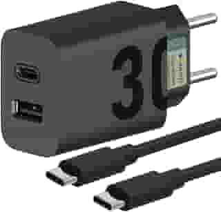 Carregador Super Turbo 30W Ultra Rápido Duas Portas Tipo C+A Com Carregamento Rápido + Cabo Tipo C Compatível Com Todos Os Dispositivos, Motorola, Samsung, IPhone 15/16, Xiaomi