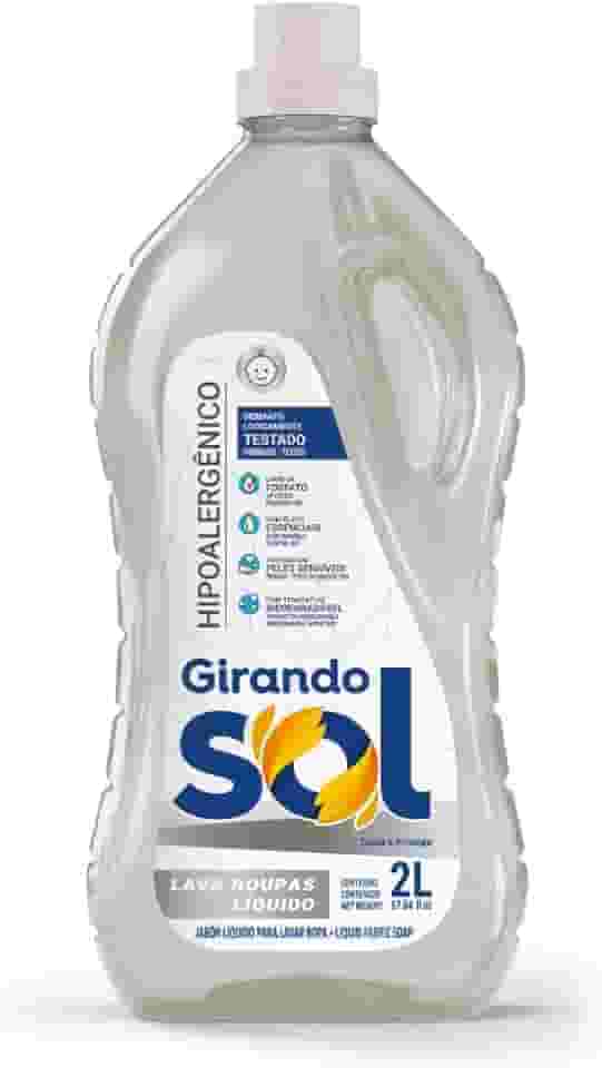 Lava Roupas Líquido Hipoalergênico Girando Sol 2L, Sabão Líquido Lava Roupa Para Peles Sensíveis (Embalagem pode variar)