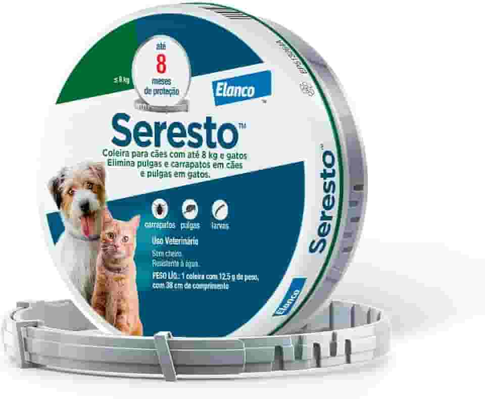Coleira Seresto® anti-carrapatos e pulgas para cães e gatos de até 8kg