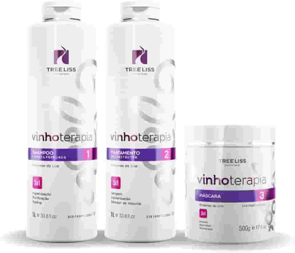Kit Vinhoterapia 3 em 1 Profissional Alisamento Cauterização e Tratamento Capilar Extrato da Uva Hidratação Intensa