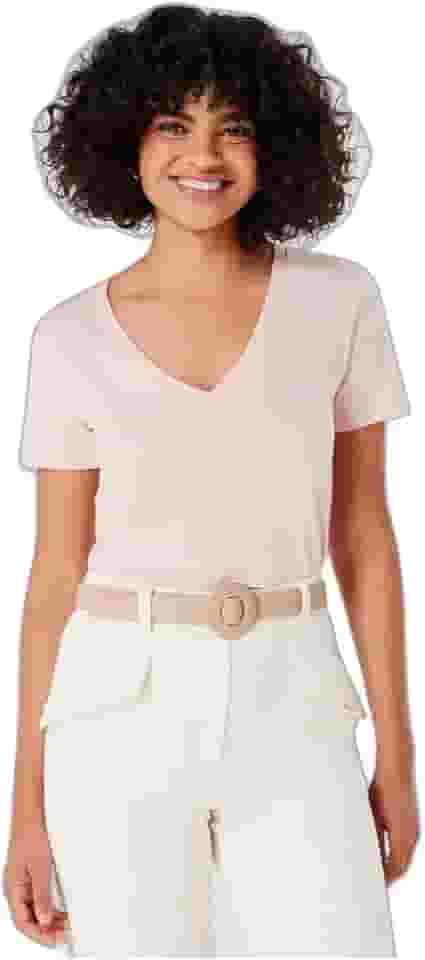 Blusa Básica Feminina Em Algodão Com Decote V