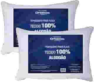 Kit 02 Travesseiros Fiber Flock Luxo Perfil Alto 100% Algodão - Ortobom