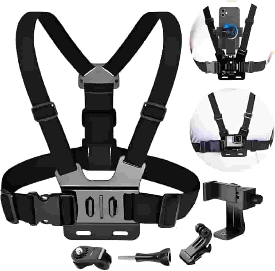 Suporte de Peitoral Para Celular E Câmera Esportiva Gopro Ajustável 360°, Colete Para Vídeo e Filmagem Esportiva Moto Bike Corrida, Camera Ação Confortável, Mãos Livres - Premium