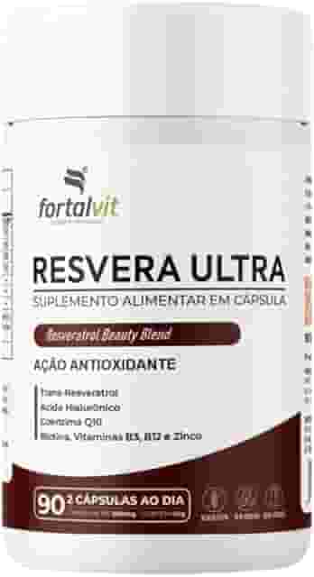 RESVERA ULTRA Trans-resveratrol, Ácido Hialurônico, Biotina, Coenzima Q10, Vitaminas B3, B12 e Zinco, 90 Cápsulas, Beauty Blend, Fortalvit