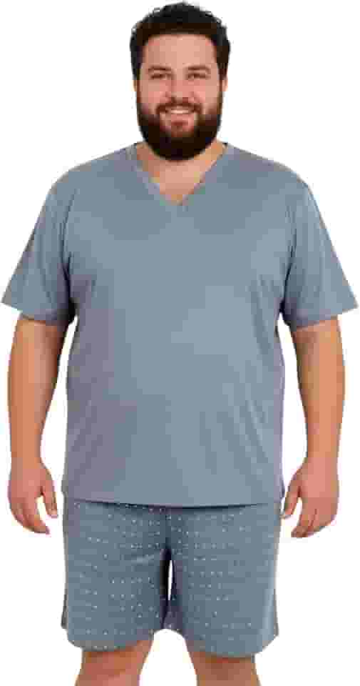 Pijama Masculino Adulto Moderno Manga Curta Gola V Quentinho Macio Confortável