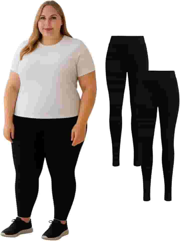 Kit Com 2 Calça Legging Feminina Plus Size Preta