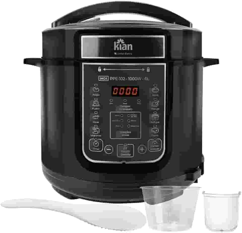 Kian Panela de Pressão Elétrica PPE-102, 6L, Timer Ajustável, Controle de Temperatura, Cuba Antiaderente, Preto, 127V