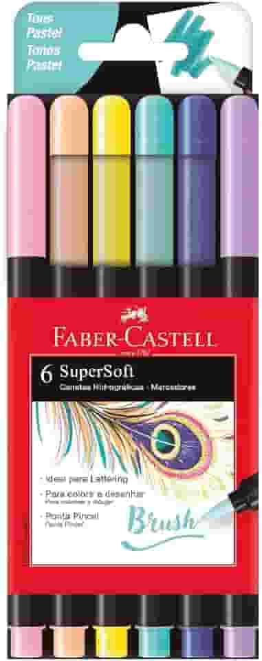Caneta Ponta Pincel, Faber-Castell, Supersoft Brush, 6 Cores Pastel