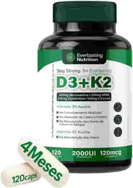 Suplemento D3 + K2 com Colágeno Tipo 2 e Glucosamina - 120 Cápsulas
