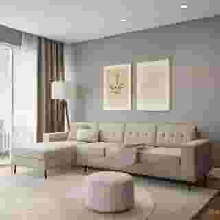 Sofá 4 Lugares Life com Chaise Esquerdo Pé Palito Linho Cotton Cru