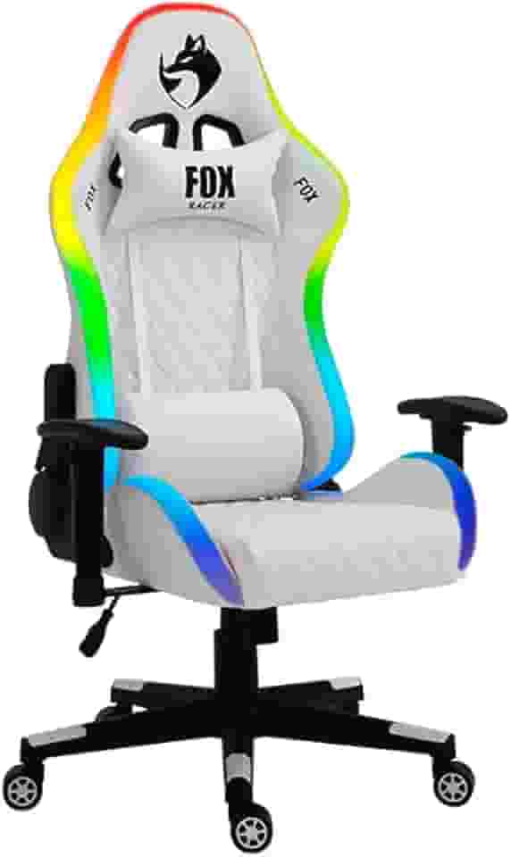 Cadeira Gamer Fox Racer até 130kgs com RGB e Iluminação LED com almofadas Reclinável Branco