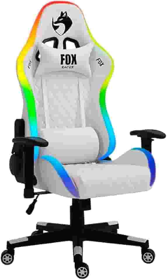 Cadeira Gamer Fox Racer até 130kgs com RGB e Iluminação LED com almofadas Reclinável Branco