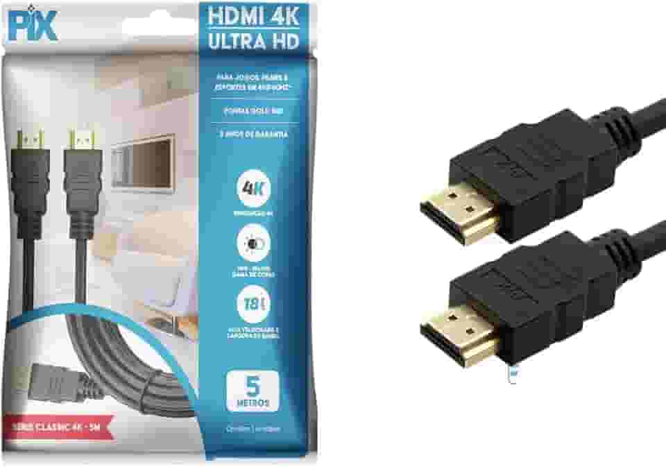 PIX Cabo Hdmi 2.0 4K Hdr 19P 5M Gold, 5 metros, Preto