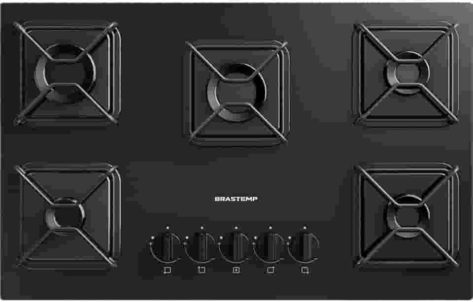 Brastemp Cooktop, Preto, 5 Bocas, Gás, GLP/GN, Chama Simmer, Mesa de Vidro, Ferro Aramado, 73x46x8,6 cm, Superautomático