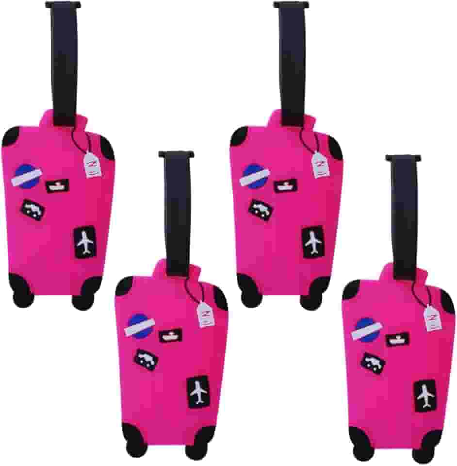 Kit 4 Tag de Bagagem Identificador de Mala de Viagem Férias Avião Etiqueta de Silicone Premium (ROSA, MALINHA)