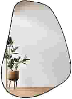 Espelho Orgânico Moldura em Couro Médio 53x73cm Modelo Moscou Design Moderno e Elegante para Ambientes Sofisticados (Preto)