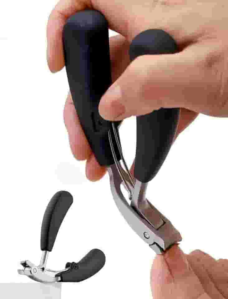 1 cortador de unhas profissional, estilo moderno, lâmina de aço inoxidável, borda côncava, abertura ampla, anti-respingos, cabo longo, aparador de cutículas curvas para unhas grossas, adequado para