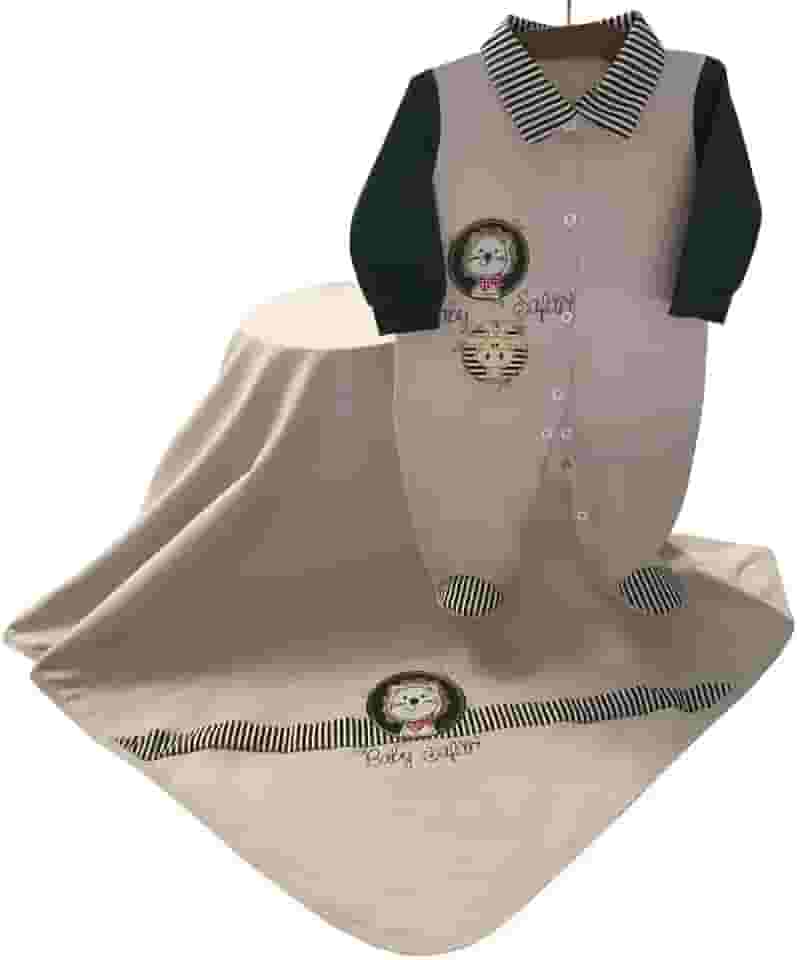 Saída de Maternidade Para Bebê Menino Basic Baby Safari Bege 03 Peças